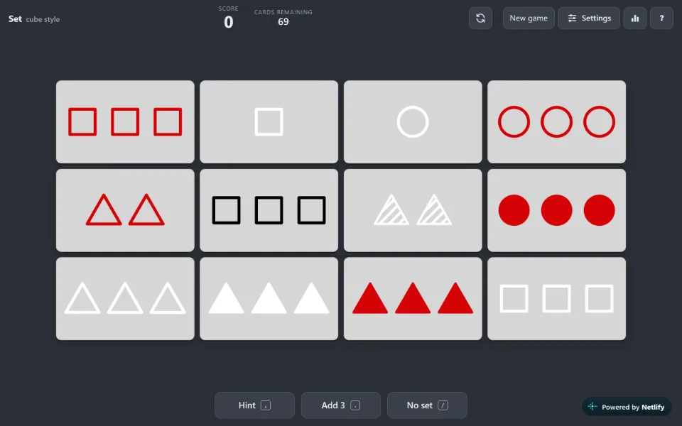 A Set board in cube style